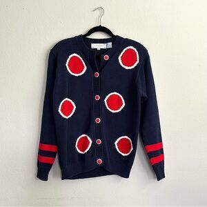 Vintage J Christopher Navy and Red Polka Dot knit Cardigan